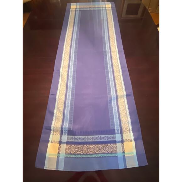 French Provincial Table Runner - Jacquard Blue Yellow Light Blue new - Picture 1 of 2